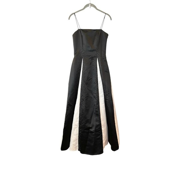 Cache Vtg Black Satin Beaded Formal Prom Ball Gown Y2K 90s Dress Masquerade Whit - Picture 1 of 8